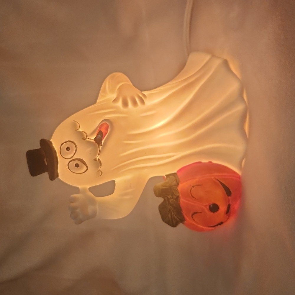 Vintage, Halloween, Goofy,  Silly, Ghost Night Light w Pumpkin - Picture 7 of 8